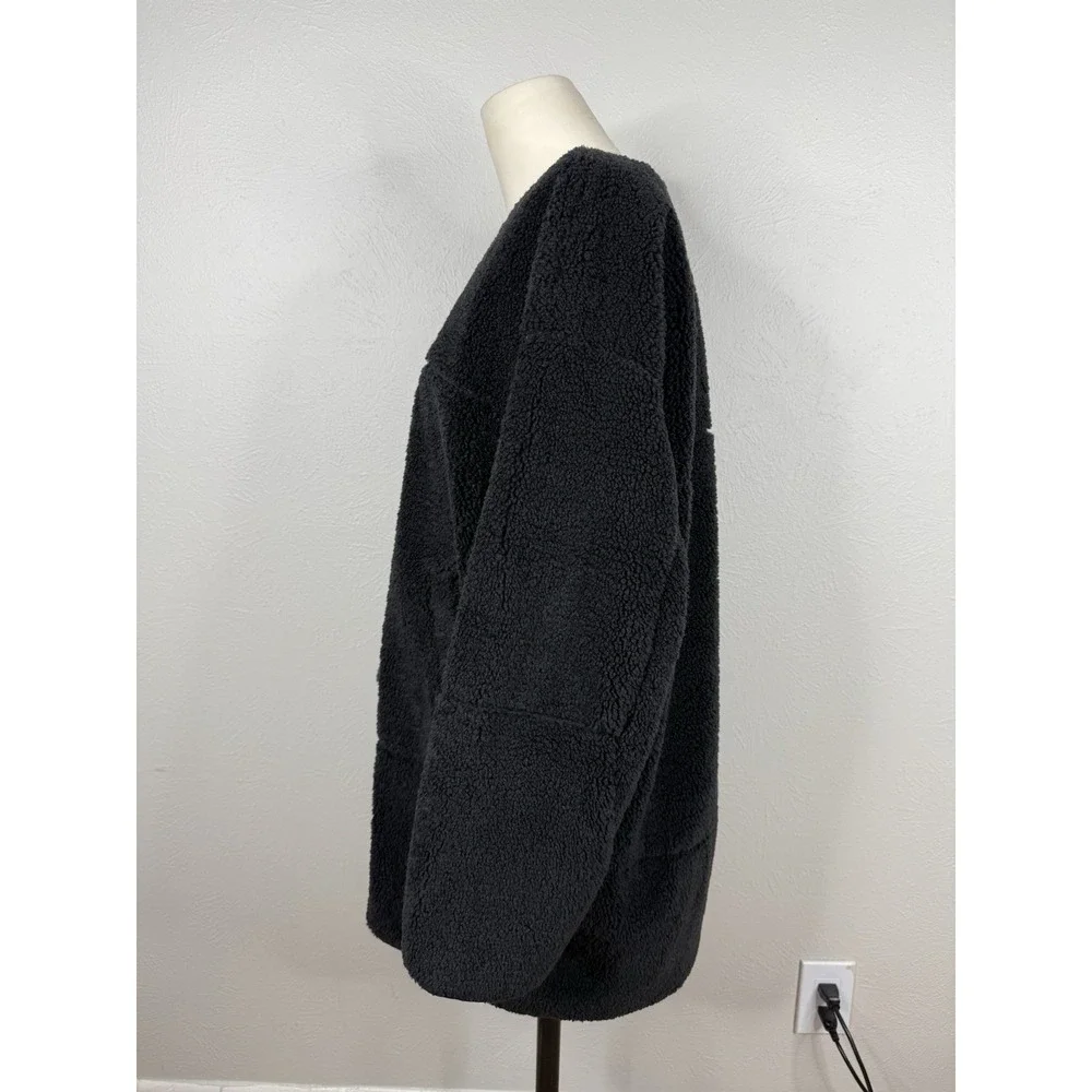 Lululemon Collarless Textured Sherpa Full Zip Jacket Long Black Fleece 8 Teddy